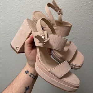 Suede Platform Slingback Heels in Blush